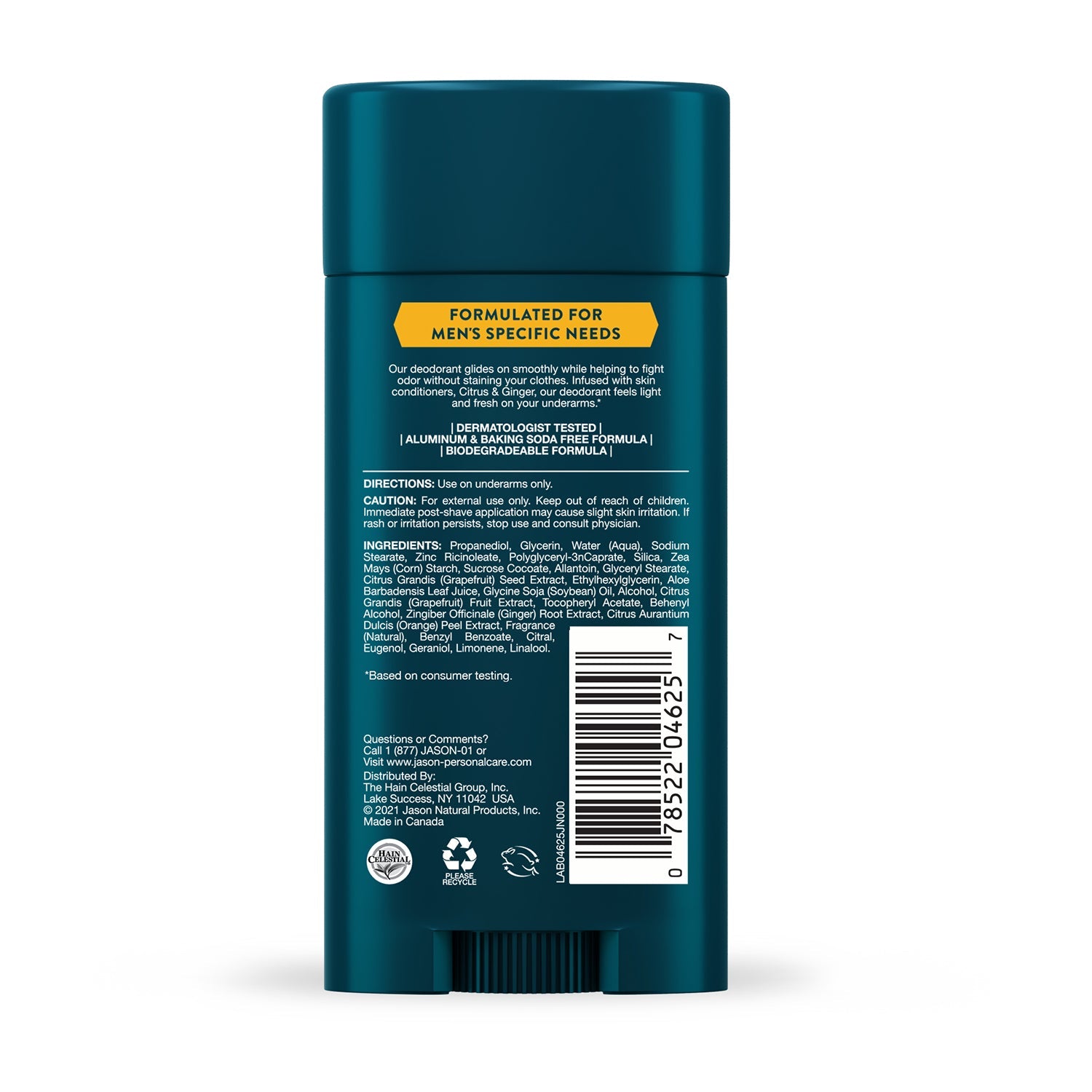 Jason Mens Citrus Plus Ginger Deodorant Stick 71g