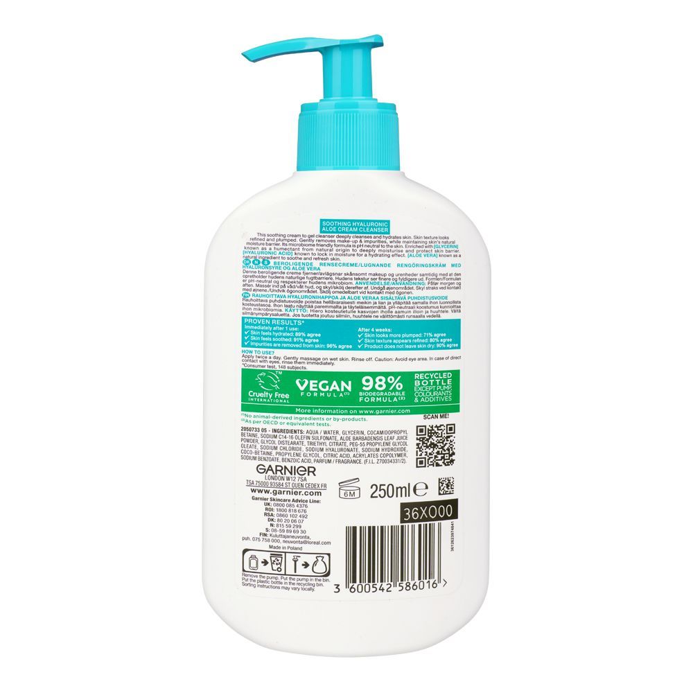 Garnier Skin Active Soothing Hyaluronic Aloe Cream Cleanser 250ml