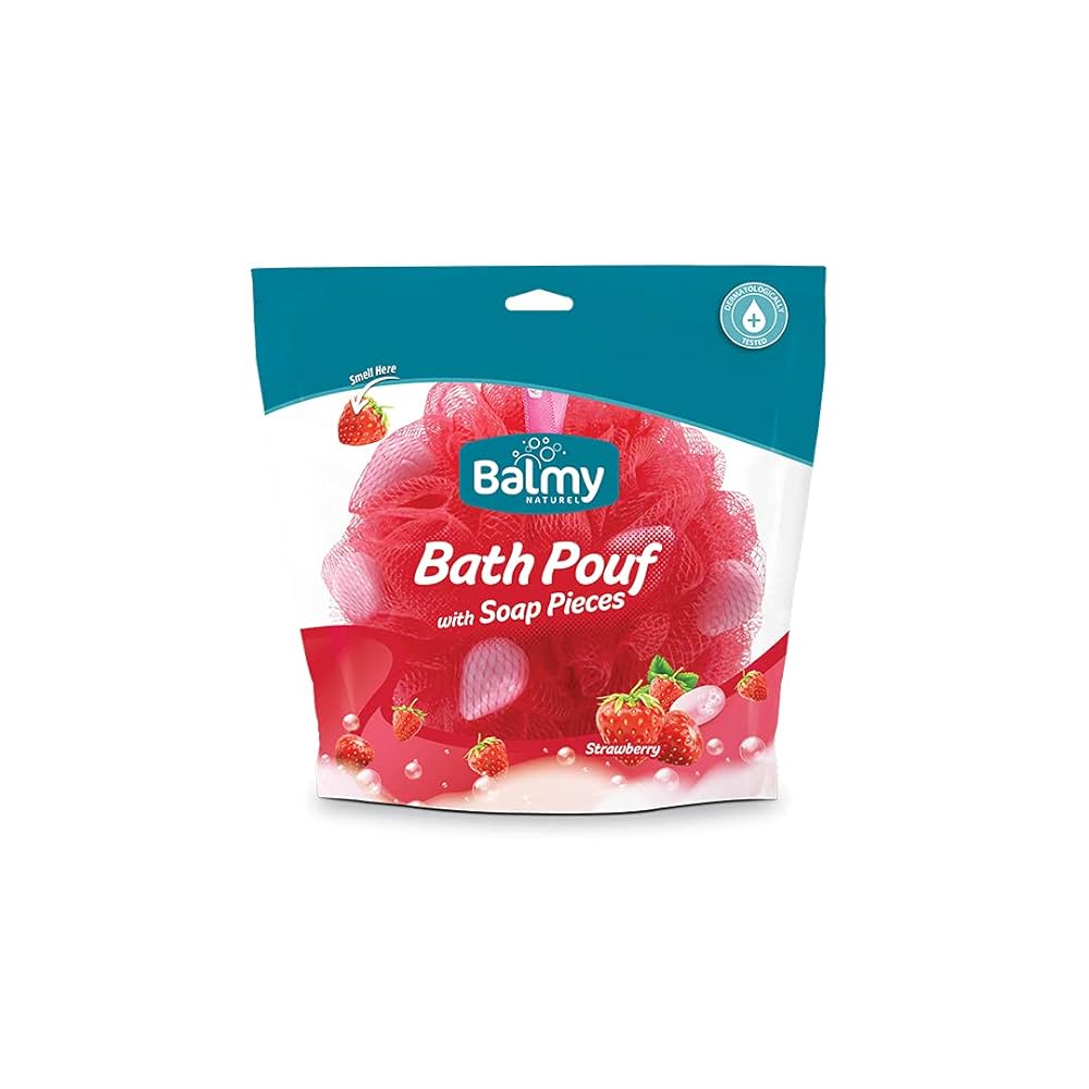 Balmy Naturel Bath Pouf With Strawberry Soap Pieces