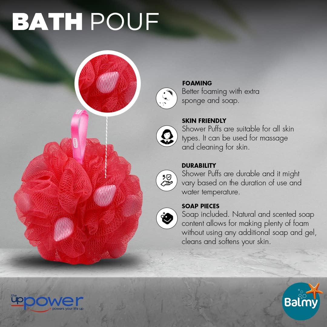 Balmy Naturel Bath Pouf With Strawberry Soap Pieces