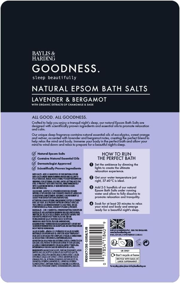 Baylis And Harding Goodness Lavender & Bergamot Natural Epsom Bath Salts 1KG