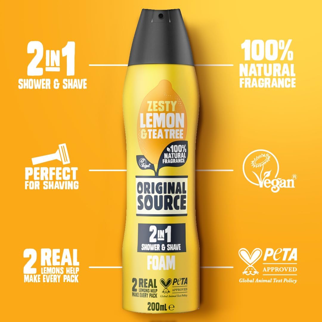 Original Source Zesty Lemon And Tea Tree 2 In 1 Shower And Shave Foam 200ml