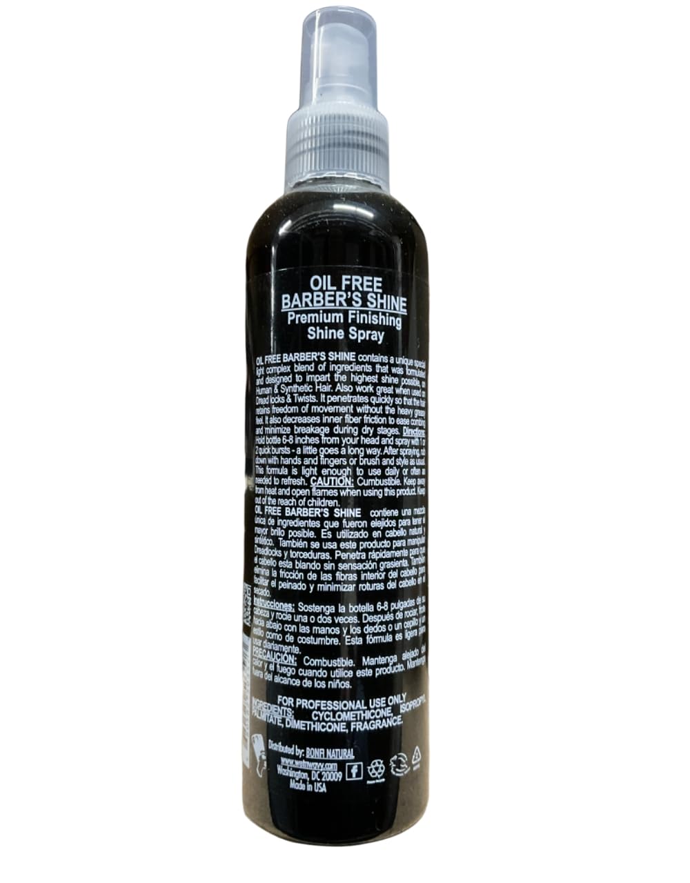 Bonfi Natural Oil Free Barber Shine Smoothing Shine Spray For Men 60ml / 237ml