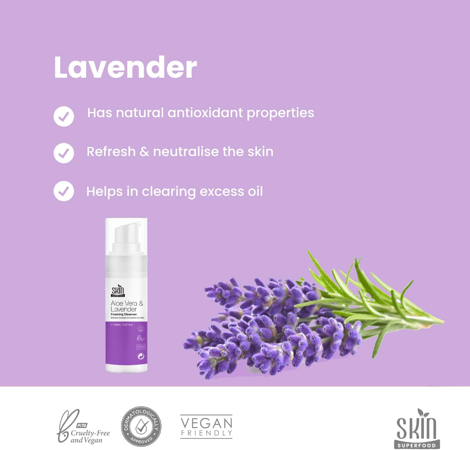 Skin Superfood Aloe Vera And Lavender Foaming Cleanser 150ml