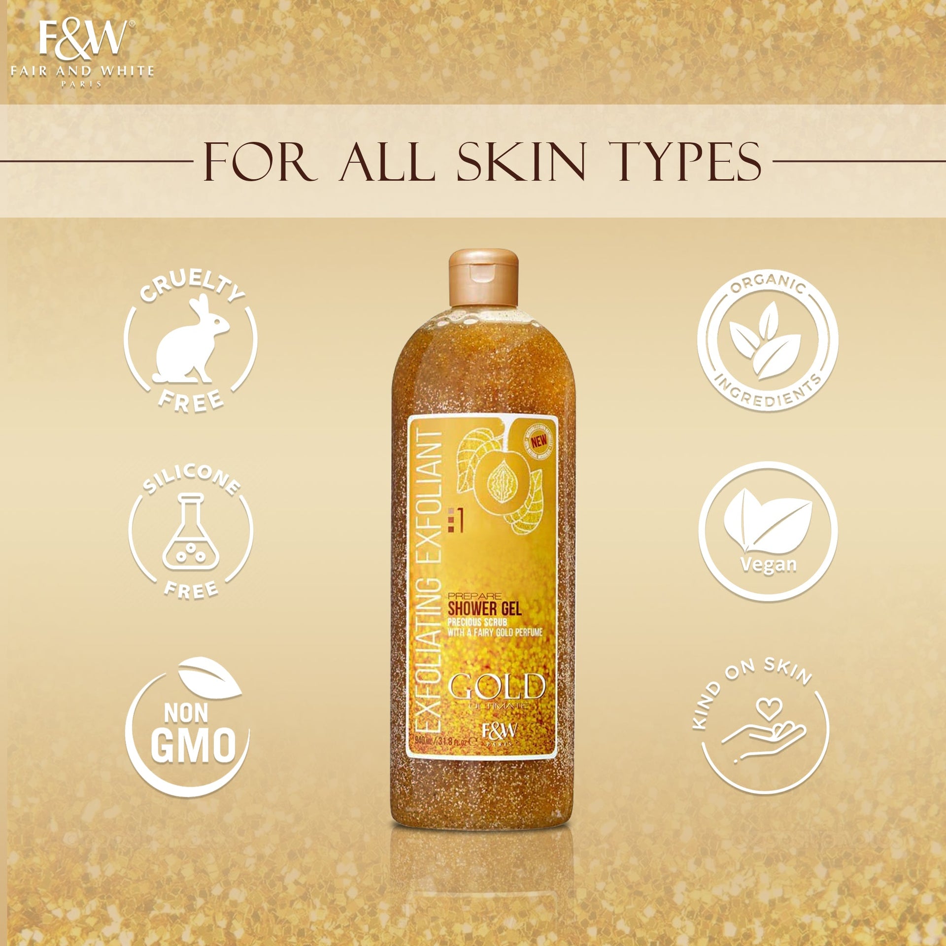 F & W Gold Ultimate Exfoliating Prepare Shower Gel - 940ml