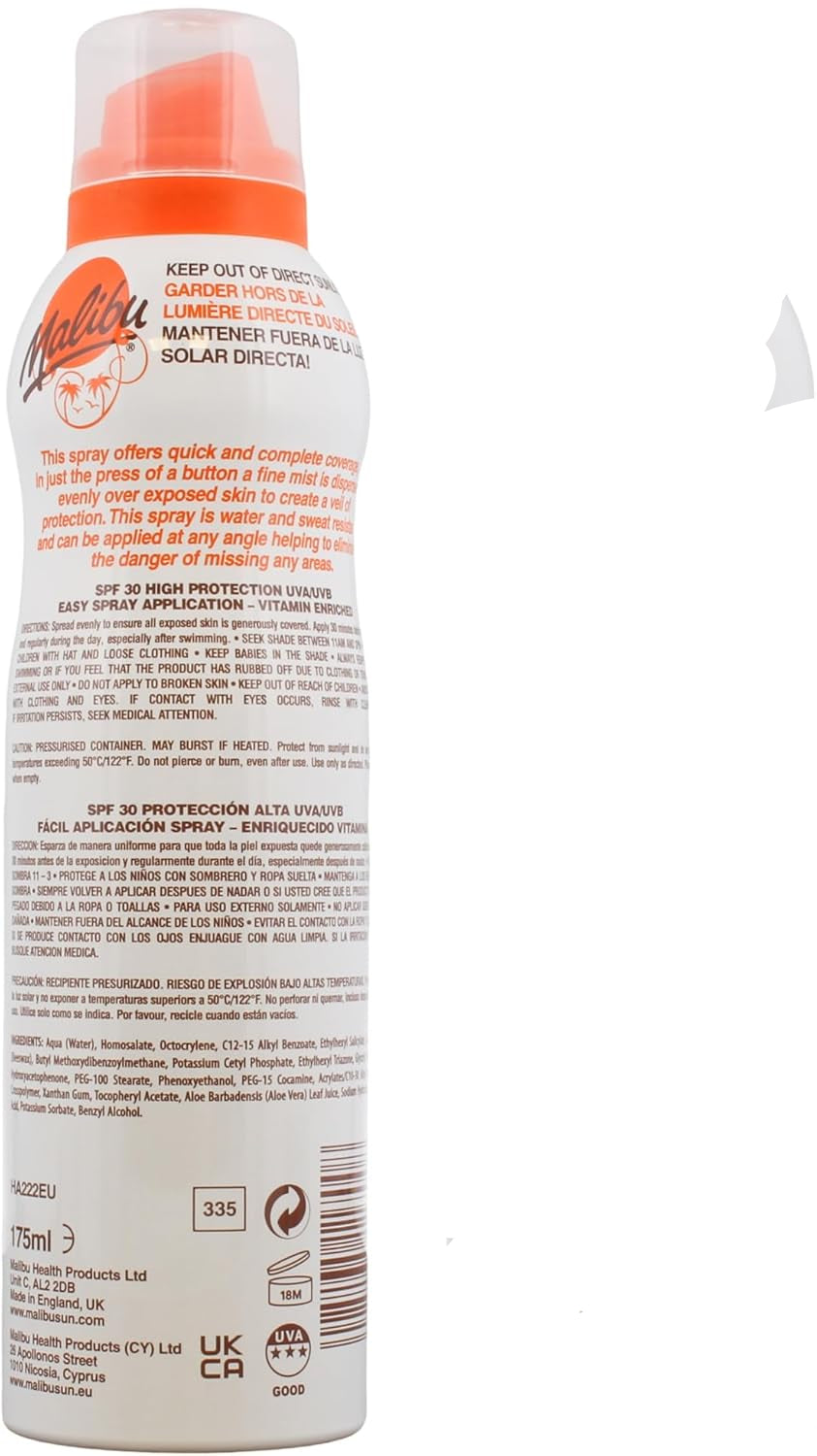 Malibu Continuous Lotion Spray Sun Protection SPF30 175ml