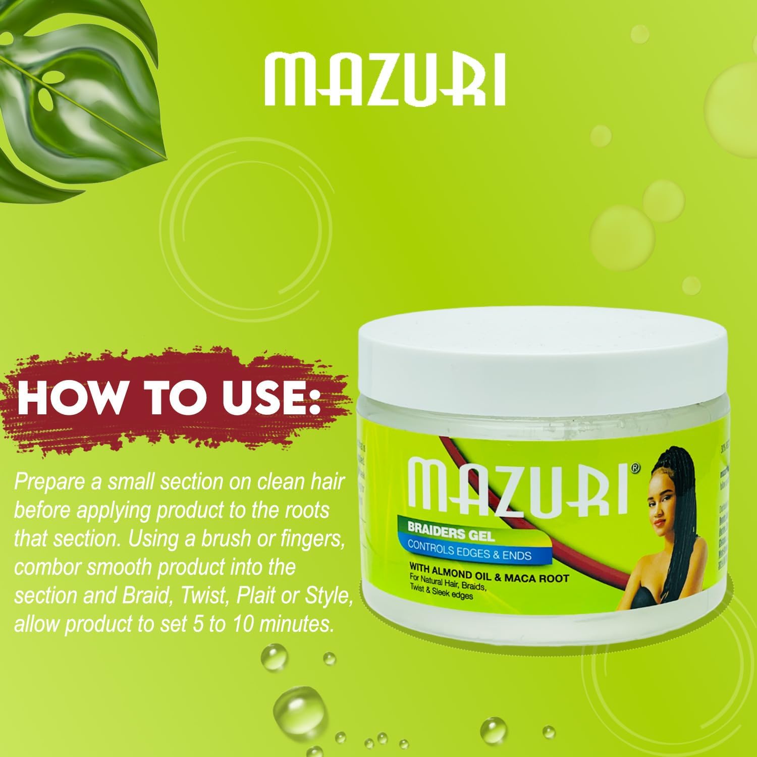 Mazuri Braiders Gel Controls Edges And Ends With Almond Oil & Maca Root 355ml