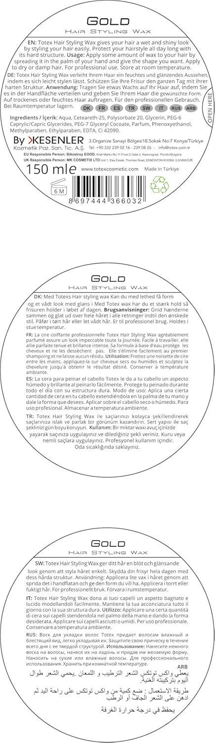 Totex Cosmetic Totex Gold Hair Styling Wax 150ml