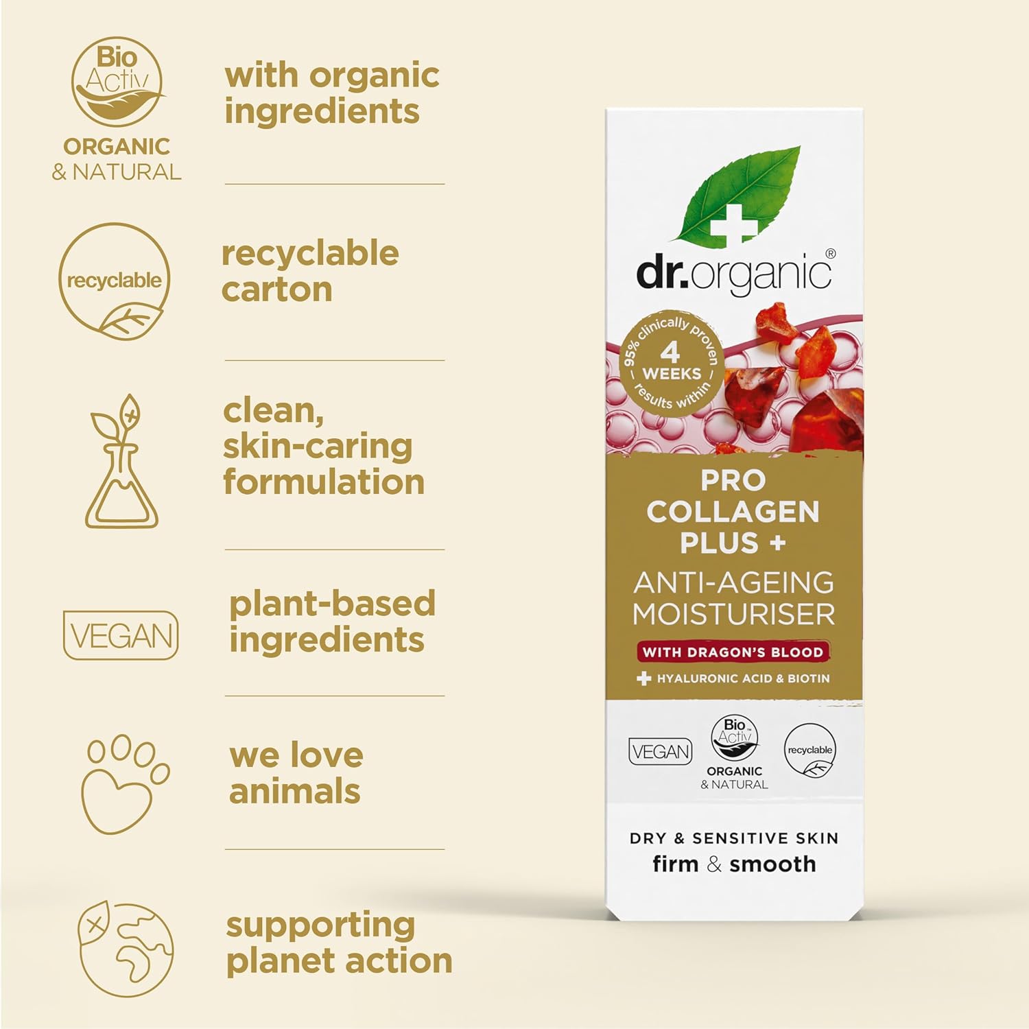 Dr Organic Pro Collagen Plus Anti Ageing Moisturiser With Dragons Blood 50ml