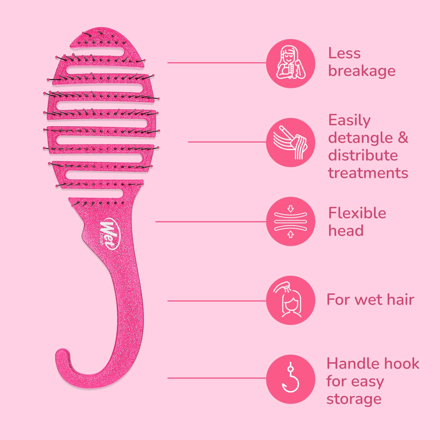 Wet Brush Shower Detangler Brush Pink Glitter