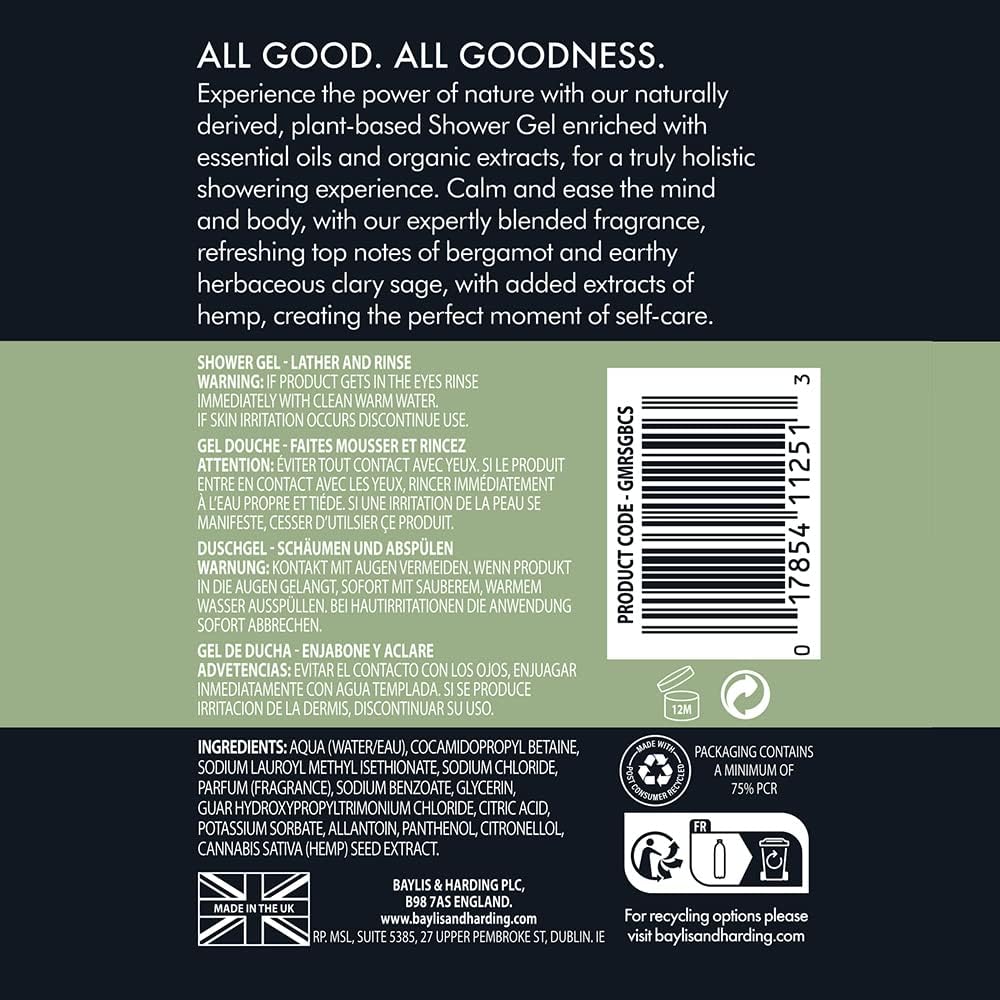 Baylis & Harding Baylis Goodness Men Bergamot & Clary Sage Natural Shower Gel 500ml