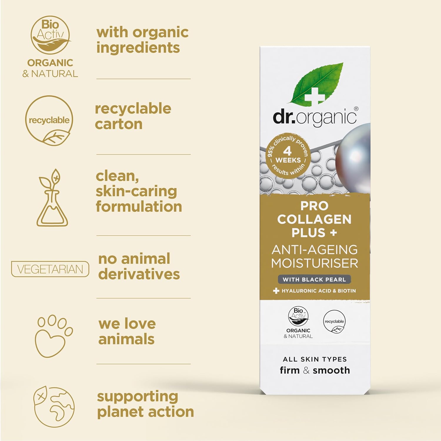 Dr Organic Pro Collagen Plus Anti Ageing Moisturiser With Black Pearl 50ml
