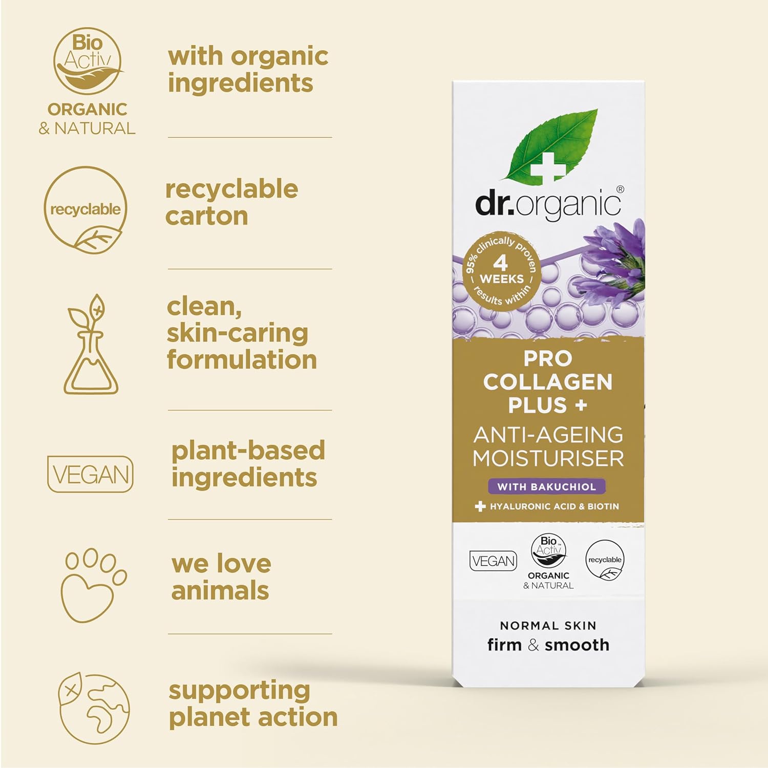Dr Organic Pro Collagen Plus Anti Ageing Moisturiser With Bakuchiol 50ml