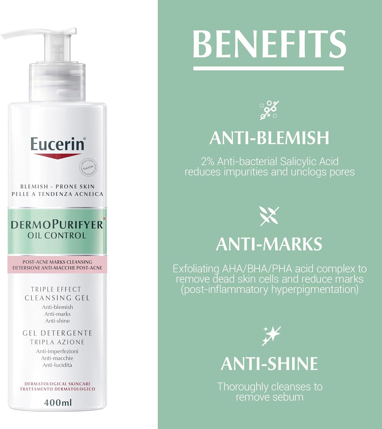 Eucerin Dermo Purifyer Oil Control Triple Effect Cleansing Gel 150ml / 400ml