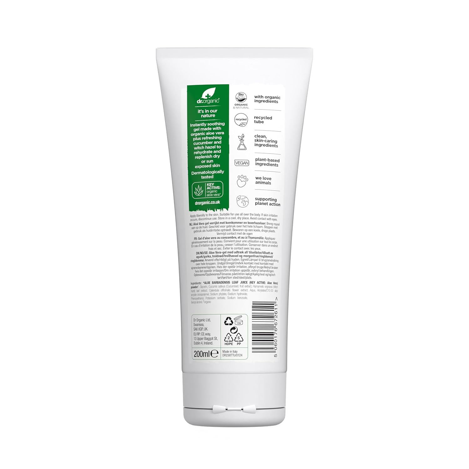 Dr Organic Organic Aloe Vera Gel With Cucumber And Witch Hazel 200ml