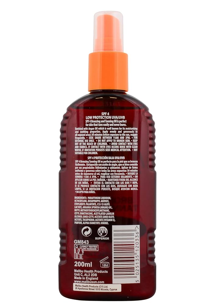 Malibu Bronzing Tanning Oil With Argan Oil SPF4 200ml
