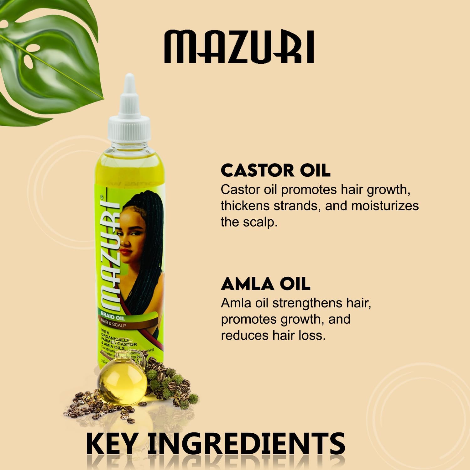 Mazuri Braid Oil For Hair And Scalp With Castor & Amla Oils 237ml