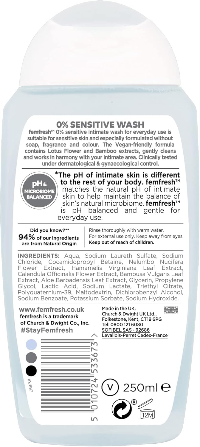 Fem Fresh Zero Percent Sensitive Intimate Wash 250ml