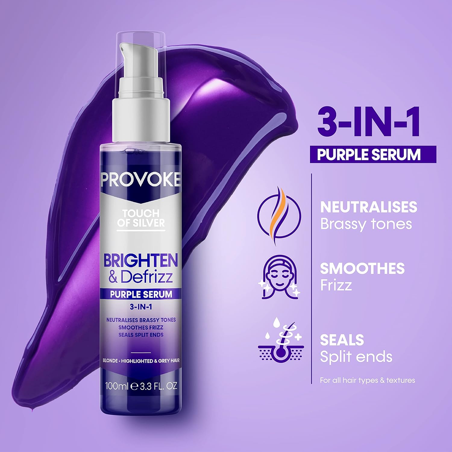 Keyline Provoke Touch Of Silver Brighten Defrizz 3 In 1 Purple Serum 100ml