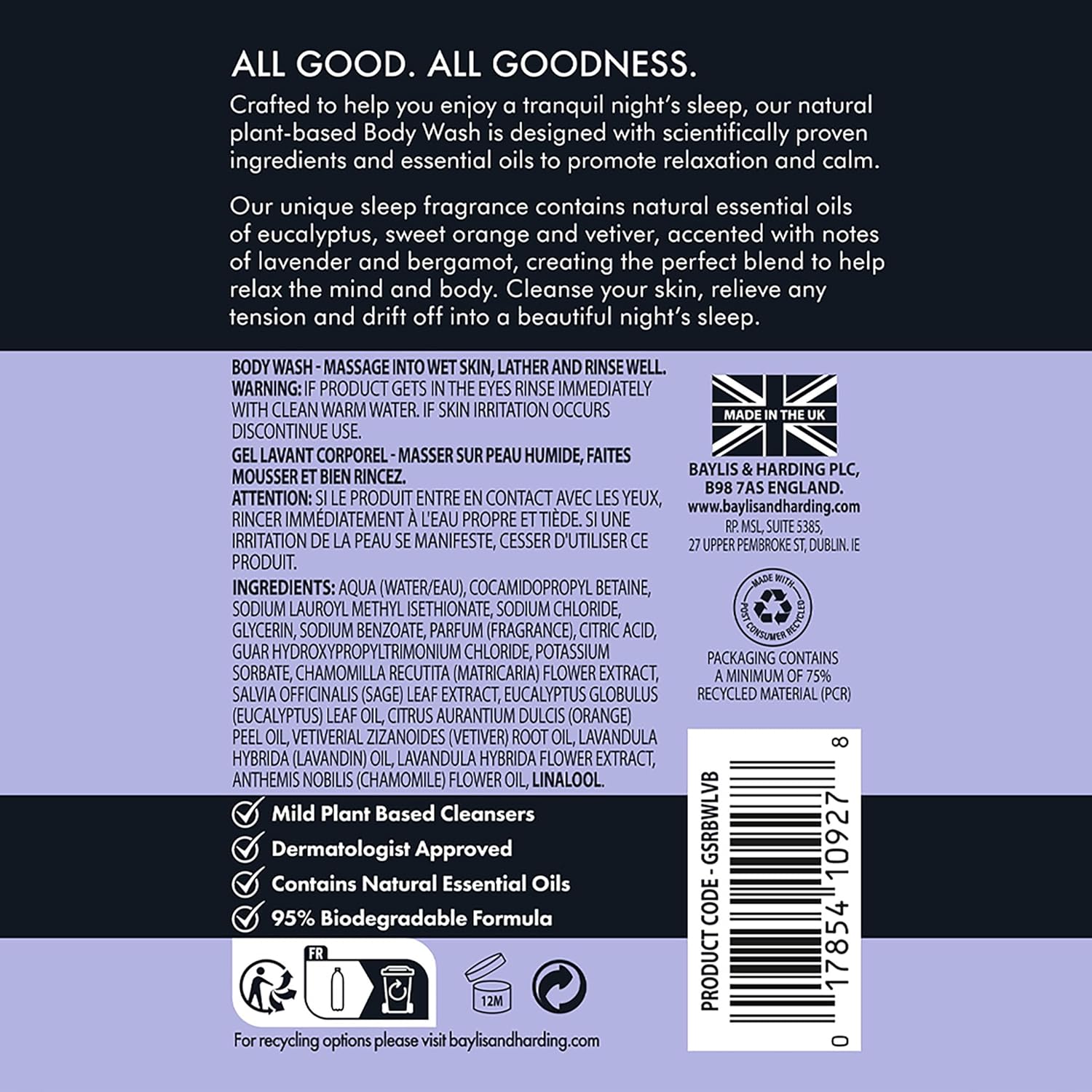 Baylis And Harding Goodness Lavender And Bergamot Natural Body Wash 500ml