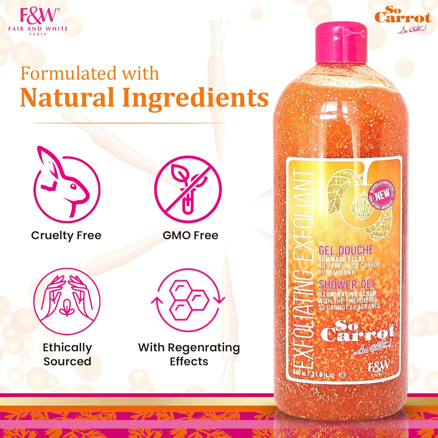 F And W So Carrot Exfoliating Exfoliant Illuminating Scrub Shower Gel 940ml
