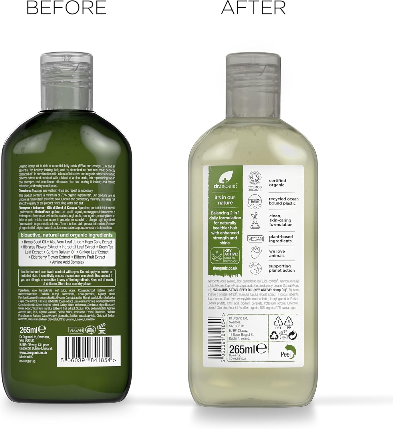 Dr Organic Bioactive Haircare Hemp Oil 2 In 1 Shampoo And Conditioner 265ml