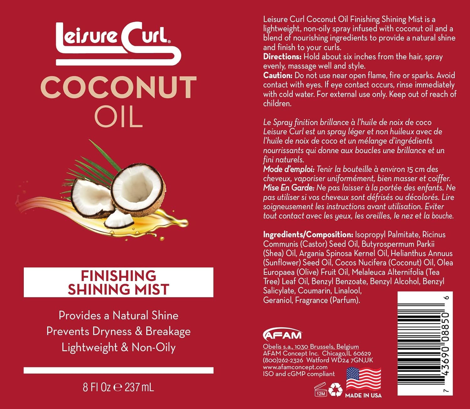 Leisure Curl Coconut Oil Finishing Shining Mist 237ml