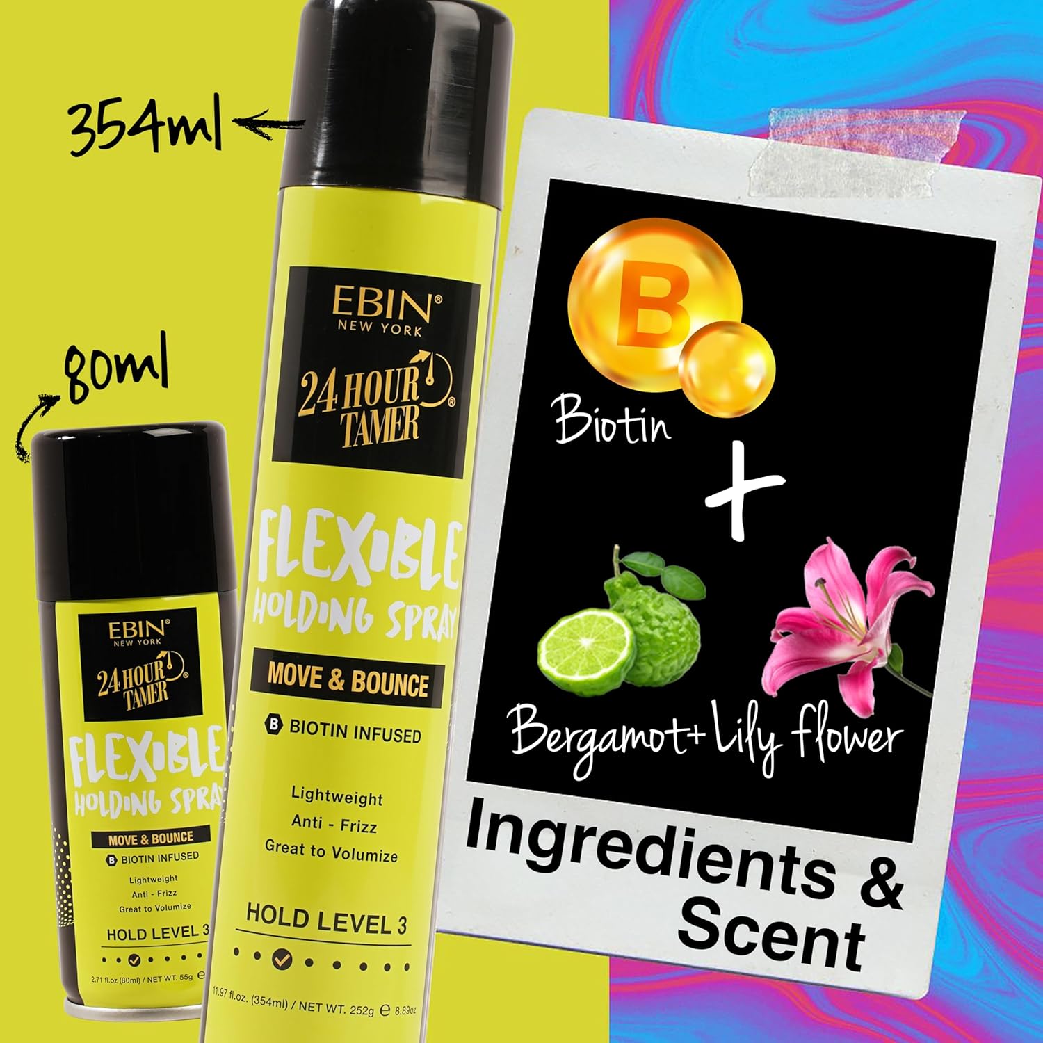 EBIN New York 24 Hour Tamer Move And Bounce Flexible Holding Spray 80ml / 354ml