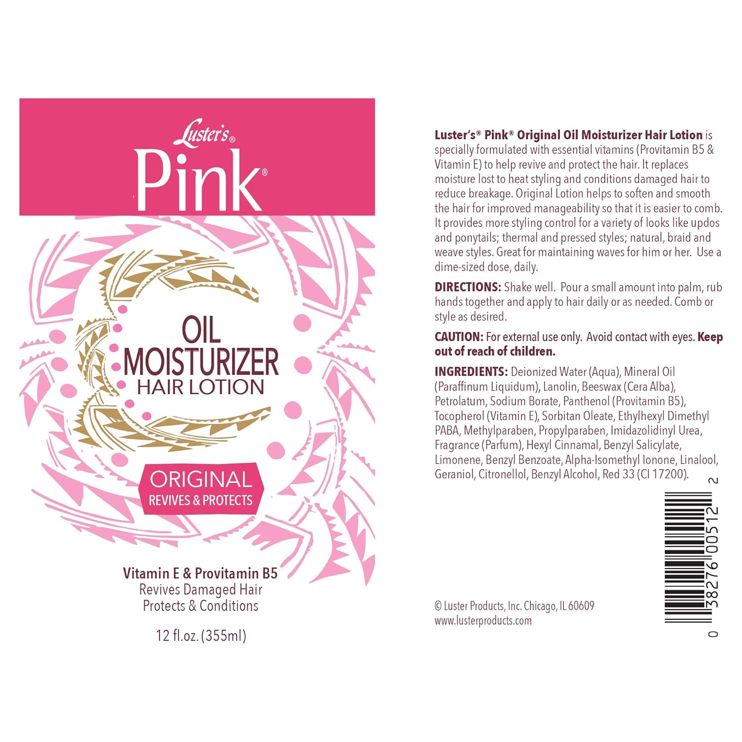 Lusters Products Pink Oil Moisturizer Hair Lotion 355ml, 473ml / 946ml