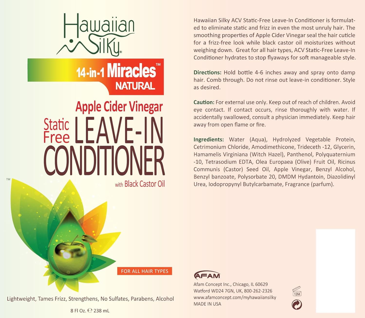 Hawaiian Silky Apple Cider Vinegar Hair Leave In Conditioner 238ml
