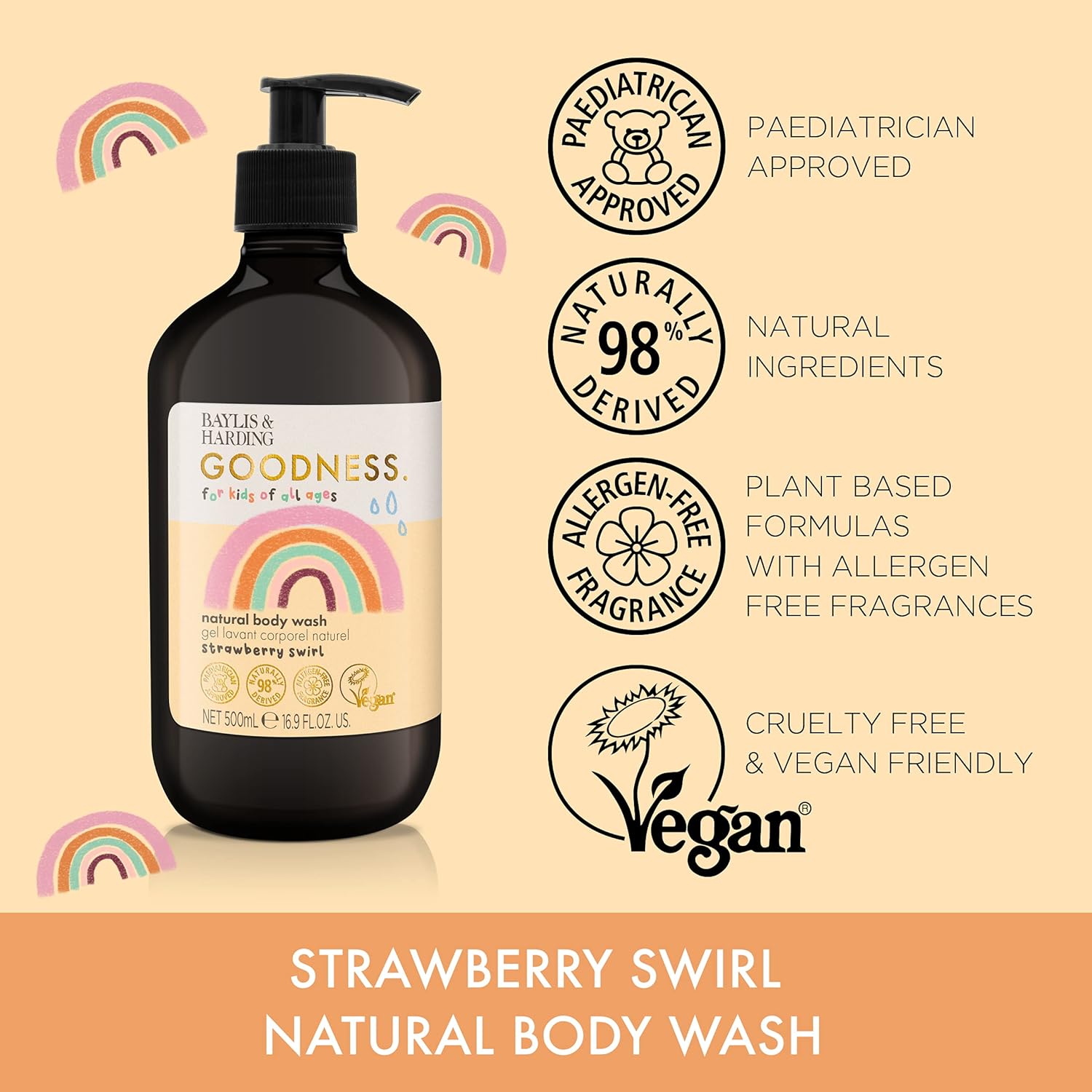 Baylis And Harding Goodness Kids Strawberry Swirl Natural Body Wash 500ml