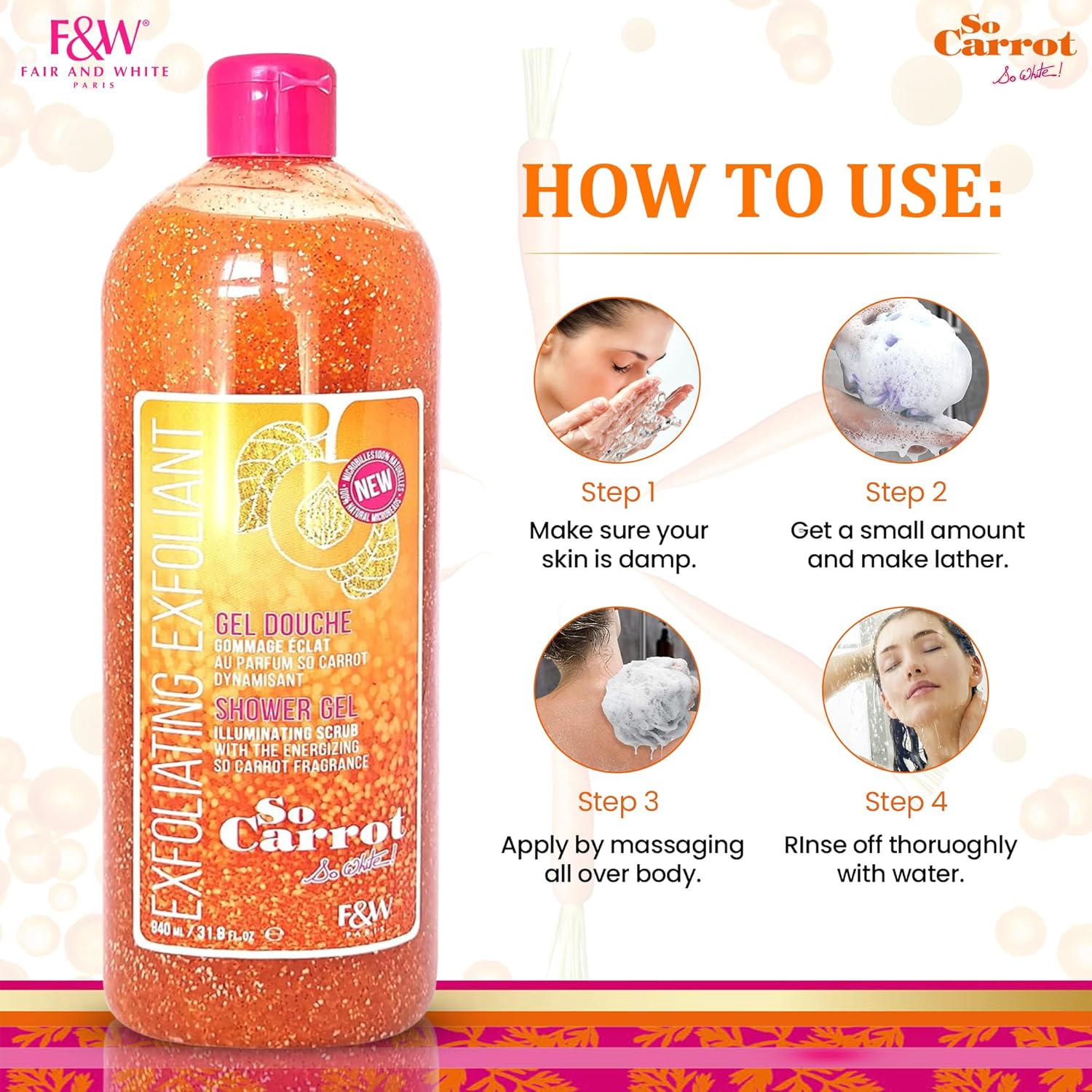F And W So Carrot Exfoliating Exfoliant Illuminating Scrub Shower Gel 940ml