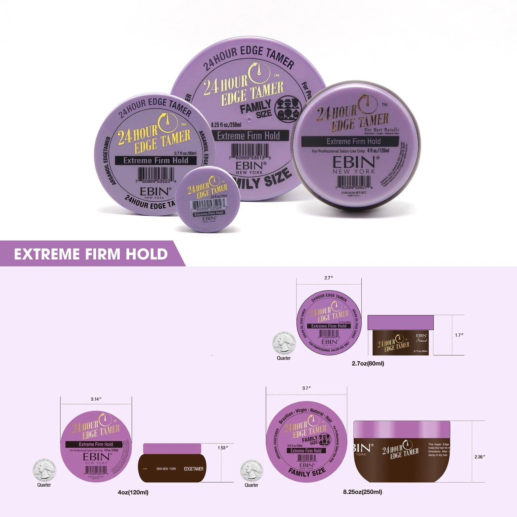 EBIN 24 Hour Argan Oil Extreme Firm Hold Edge Tamer 80ml , 120ml / 250ml