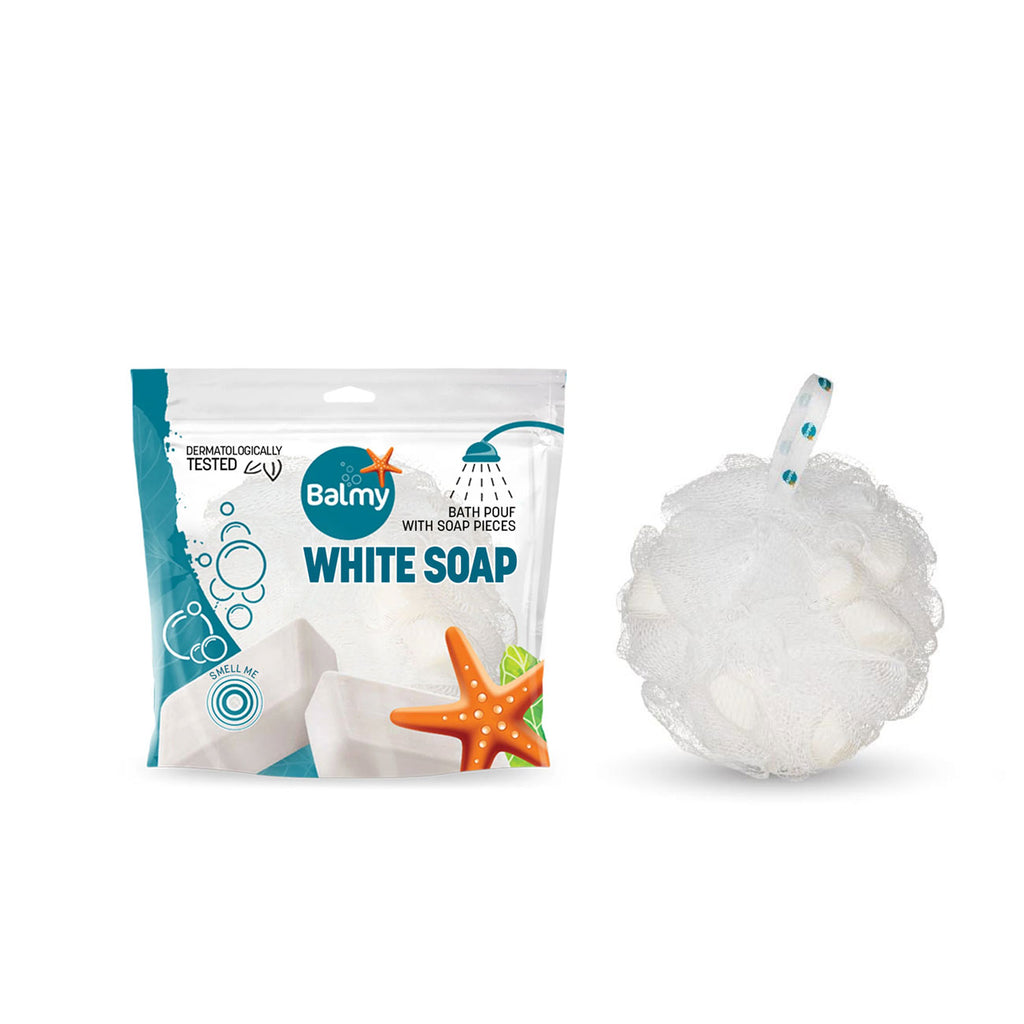 Balmy Naturel Bath Pouf With White Soap Pieces