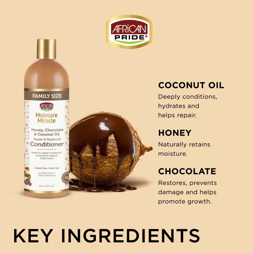 African Pride Moisture Miracle Honey Chocolate And Coconut Oil Conditioner 475ml - Afro Hair Boutique
