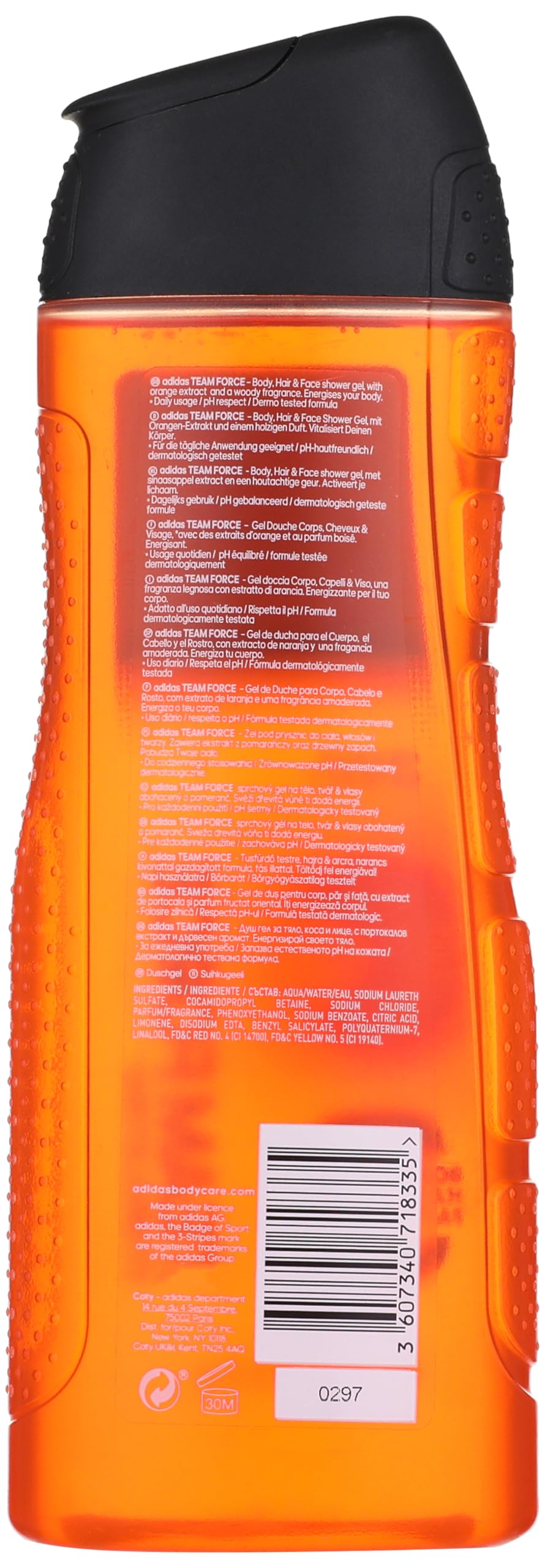 Adidas Team Force 3In1 Shower Gel With Orange Extract 250ml