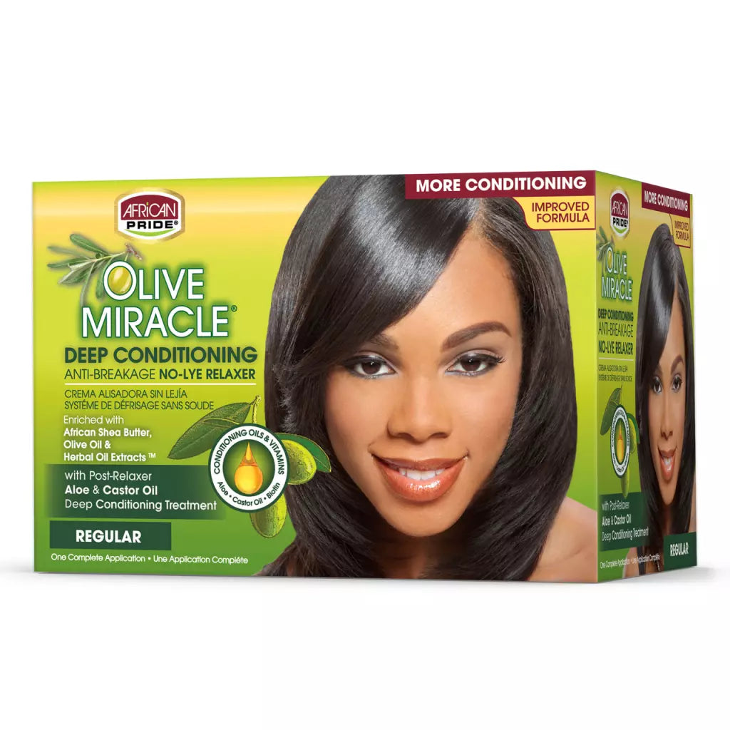 African Pride Olive Miracle Anti Breakage Deep Conditioning Regular No Lye Relaxer 