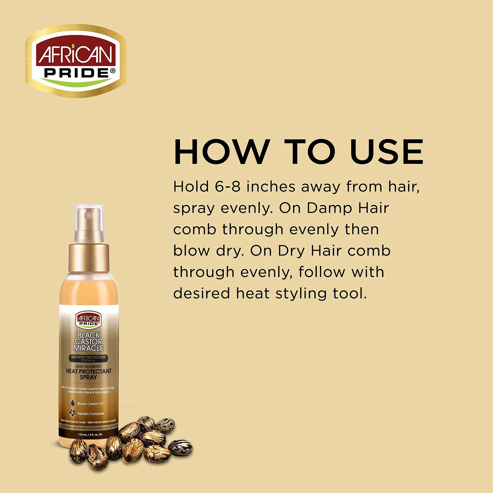 African Pride Black Castor Miracle Heat Protectant Spray Anti Humidity 118ml - Afro Hair Boutique
