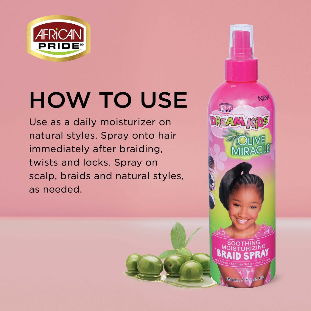 African Pride Dream Kids Olive Miracle Soothing Moisturizing Braid Spray 355ml - Afro Hair Boutique