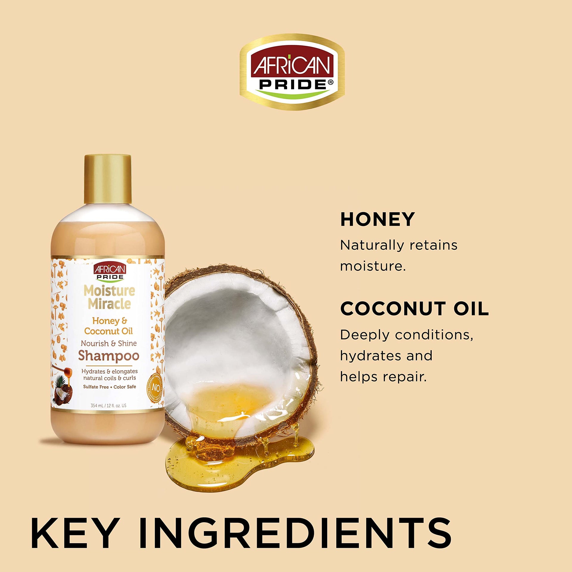 African Pride Moisture Miracle Honey And Coconut Oil Shampoo 354ml / 473ml - Afro Hair Boutique