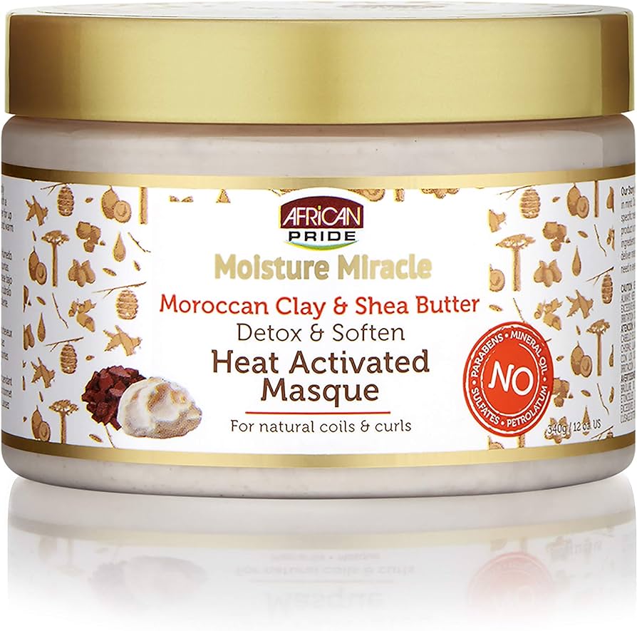 African Pride Moisture Moroccan Clay & Shea Butter Heat Activated Masque 340g - Afro Hair Boutique