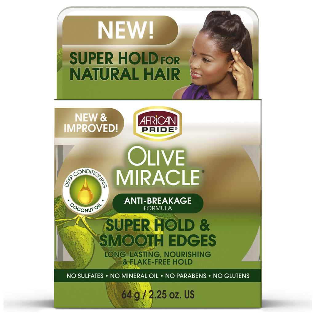 African Pride Olive Miracle Anti-Breakage Super Hold Smooth Edges Hair Gel 64g - Afro Hair Boutique