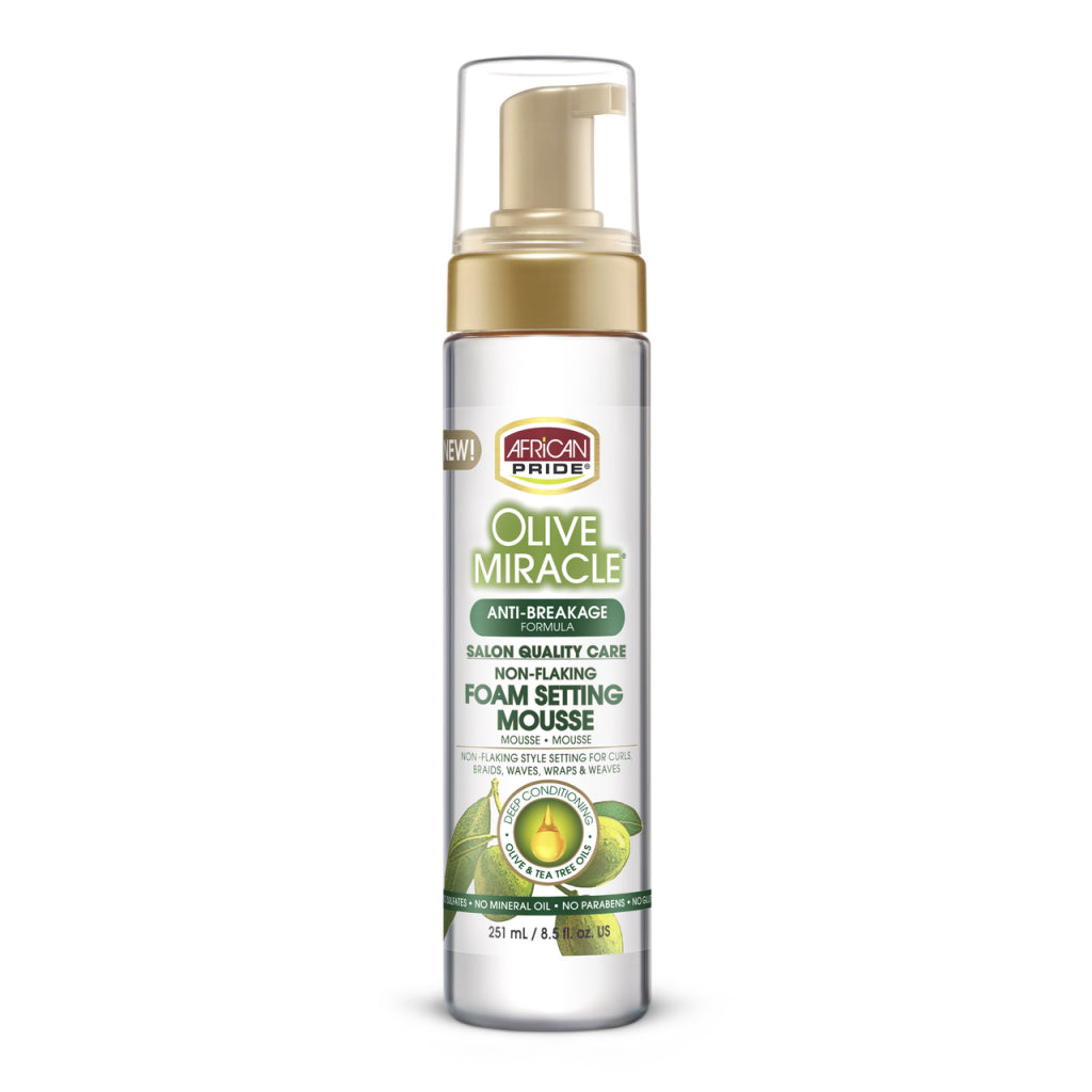 African Pride Olive Miracle Anti Breakage Foam Setting Mousse 251ml - Afro Hair Boutique