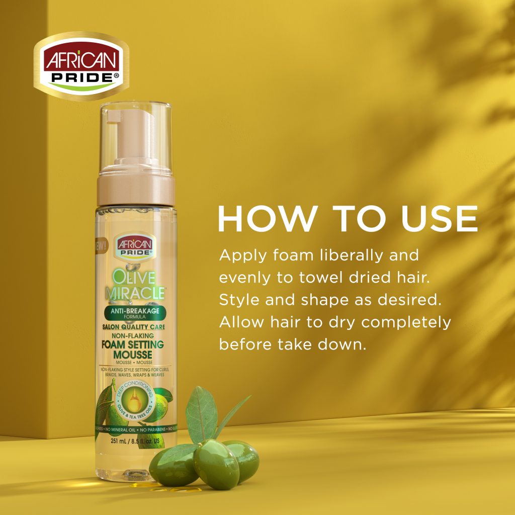 African Pride Olive Miracle Anti Breakage Foam Setting Mousse 251ml - Afro Hair Boutique