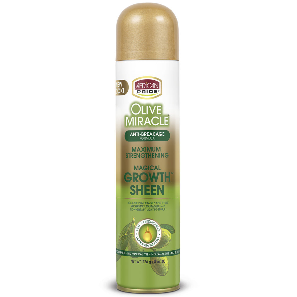 African Pride Olive Miracle Maximum Strengthening Growth Sheen Spray 226g - Afro Hair Boutique