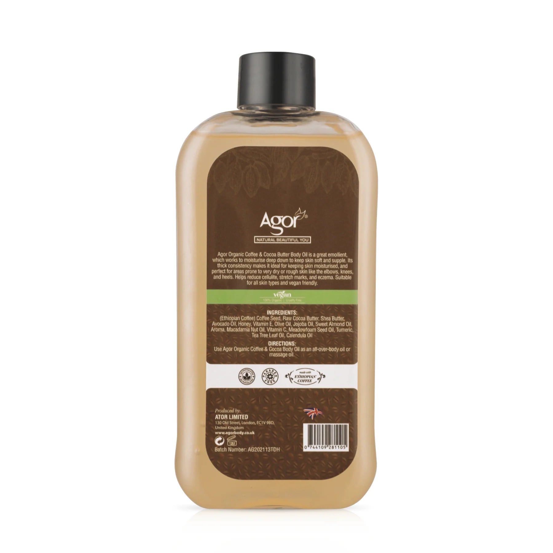 Agor Organic Coffee And Cocoa Body Oil 250ml
