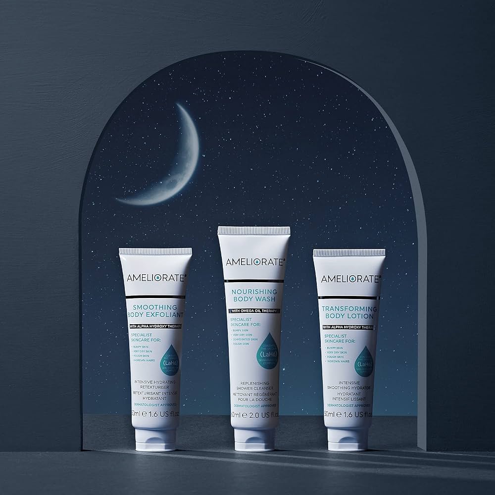 AMELIORATE 3 Steps To Smooth Skin Set Body Wash & Lotion with Body Exfoliant Kit
