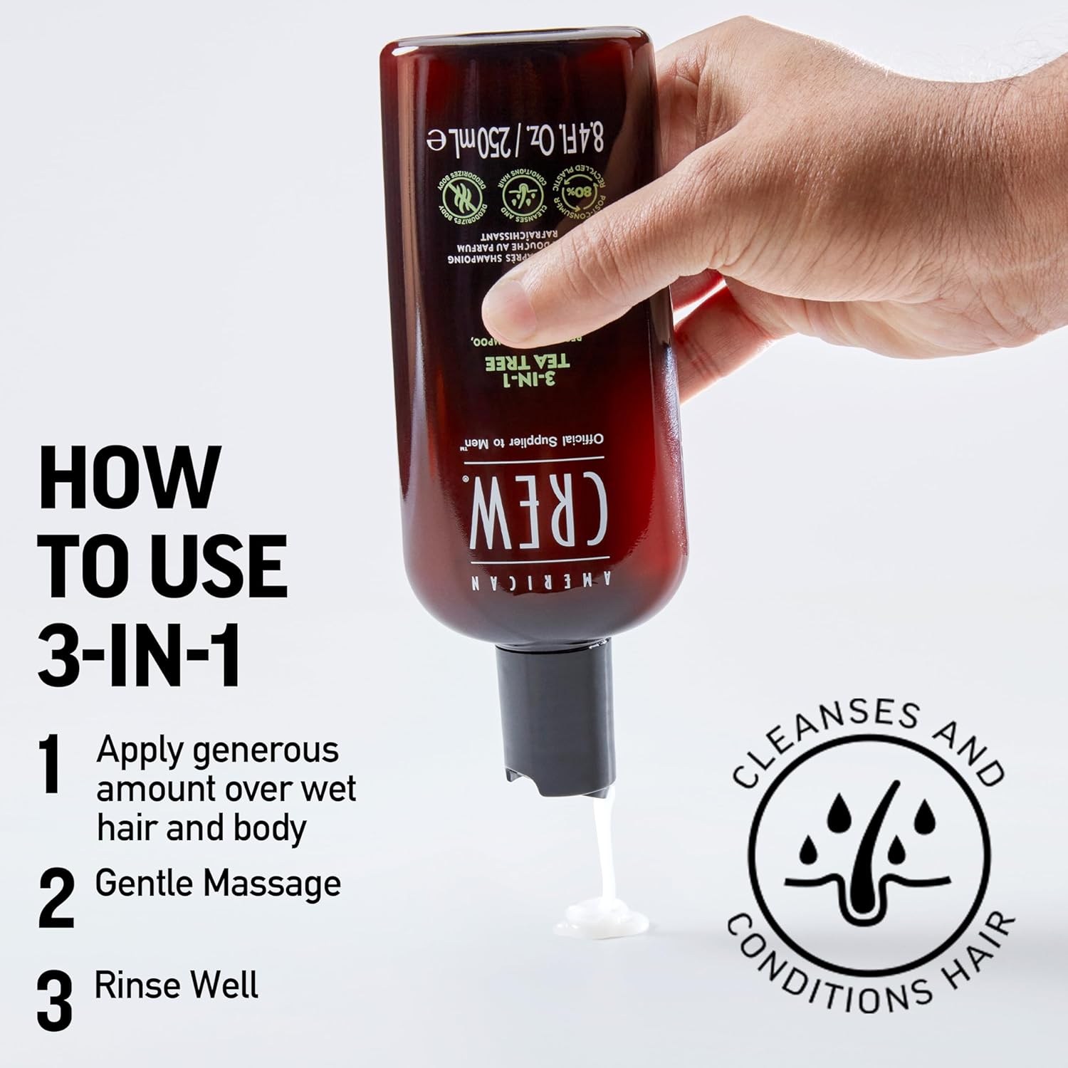 American Crew Tea Tree 3 In One Shampoo Conditioner And Body Wash 450ml