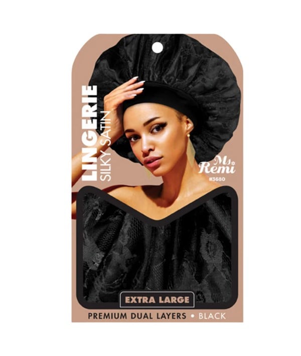 Annie  Ms Remi Lingerie Silky Satin Bonnet Extra Large Black 3680