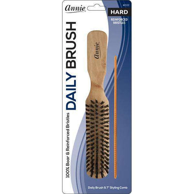 Annie Hard Wood Daily Boar Bristle Brush With Comb 7In 2122